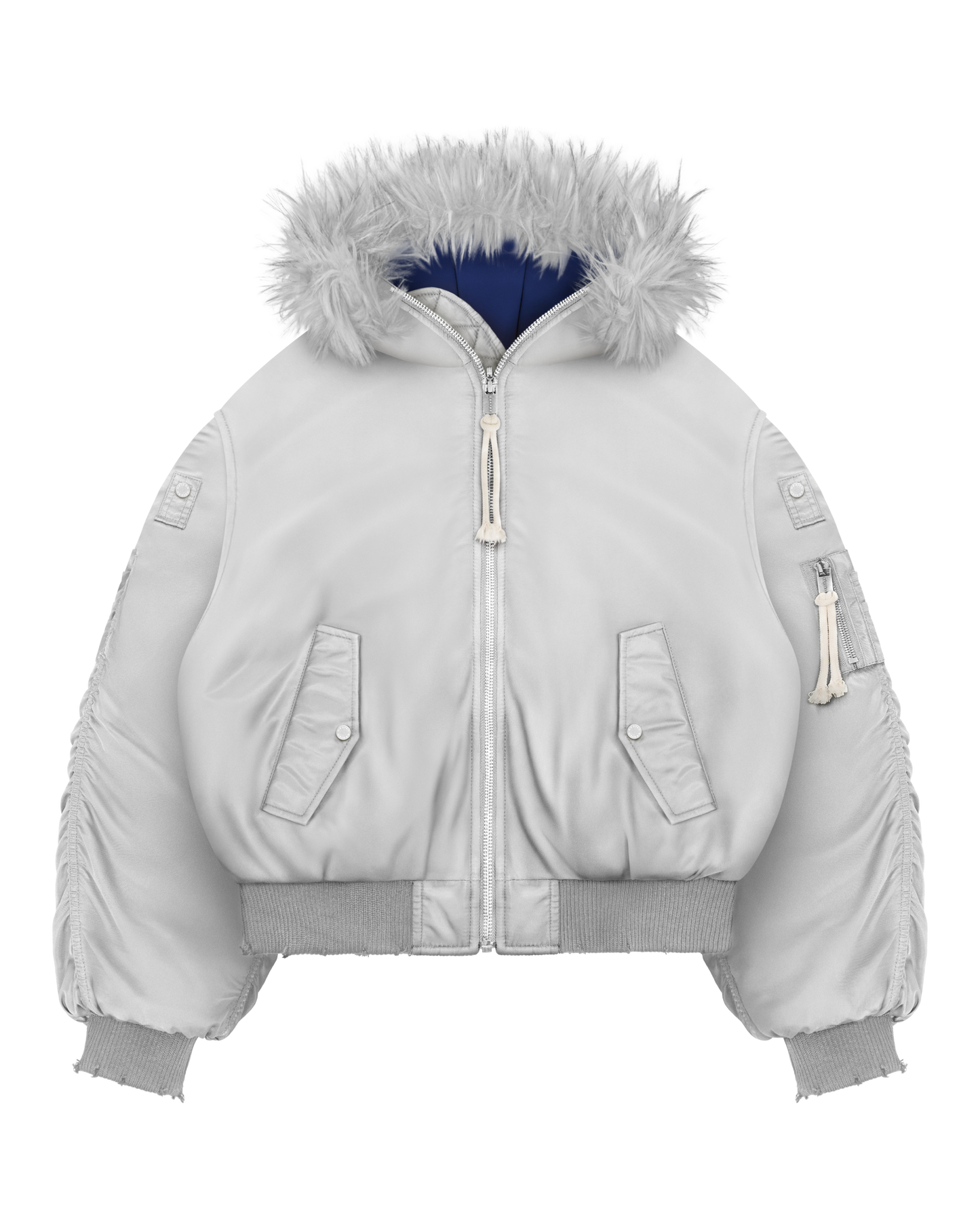 Reaven Grey Fur Bomber Jacket