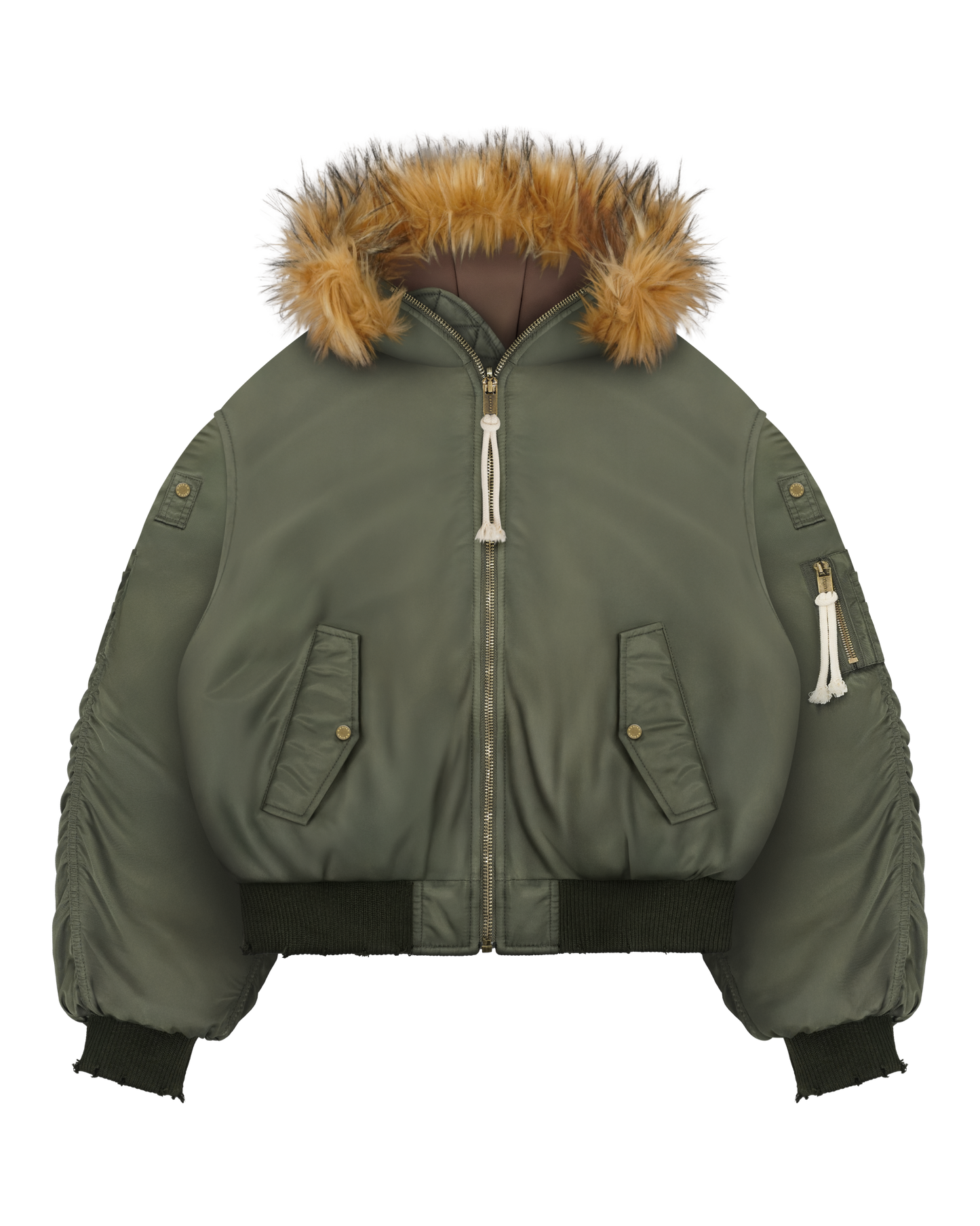 Reaven Olive Fur Bomber Jacket