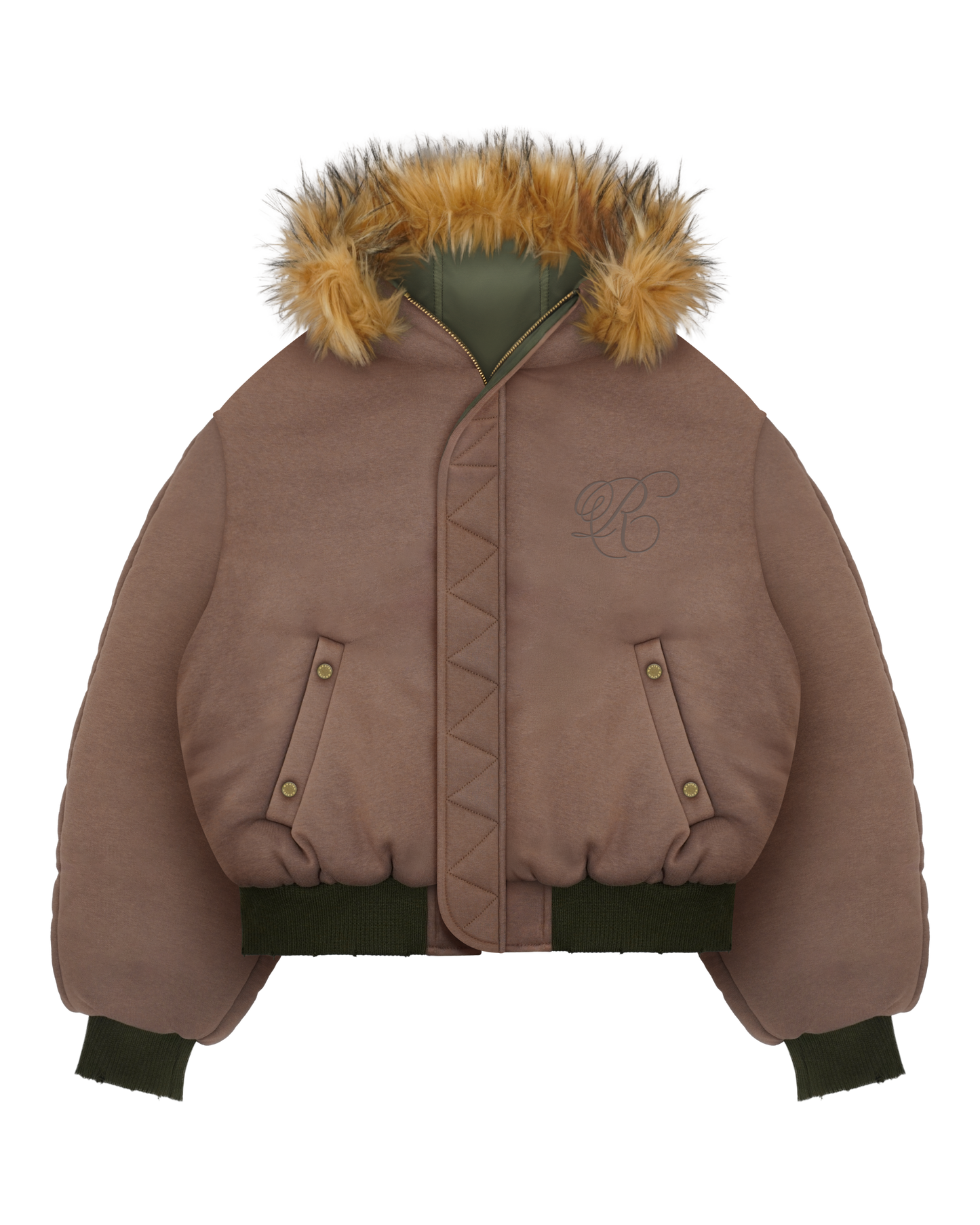 Reaven Olive Fur Bomber Jacket