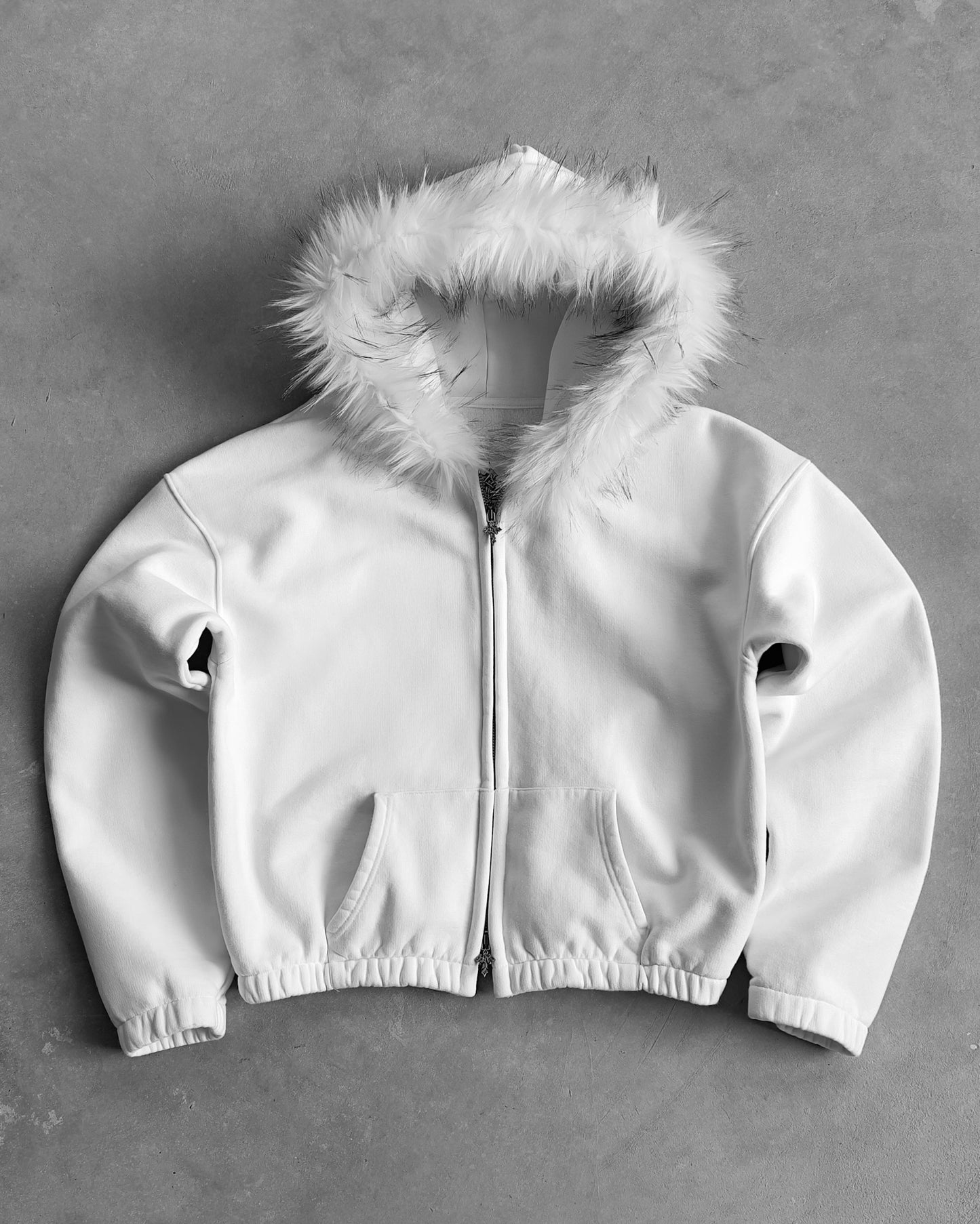 Reaven White Fur Zip Hoodie