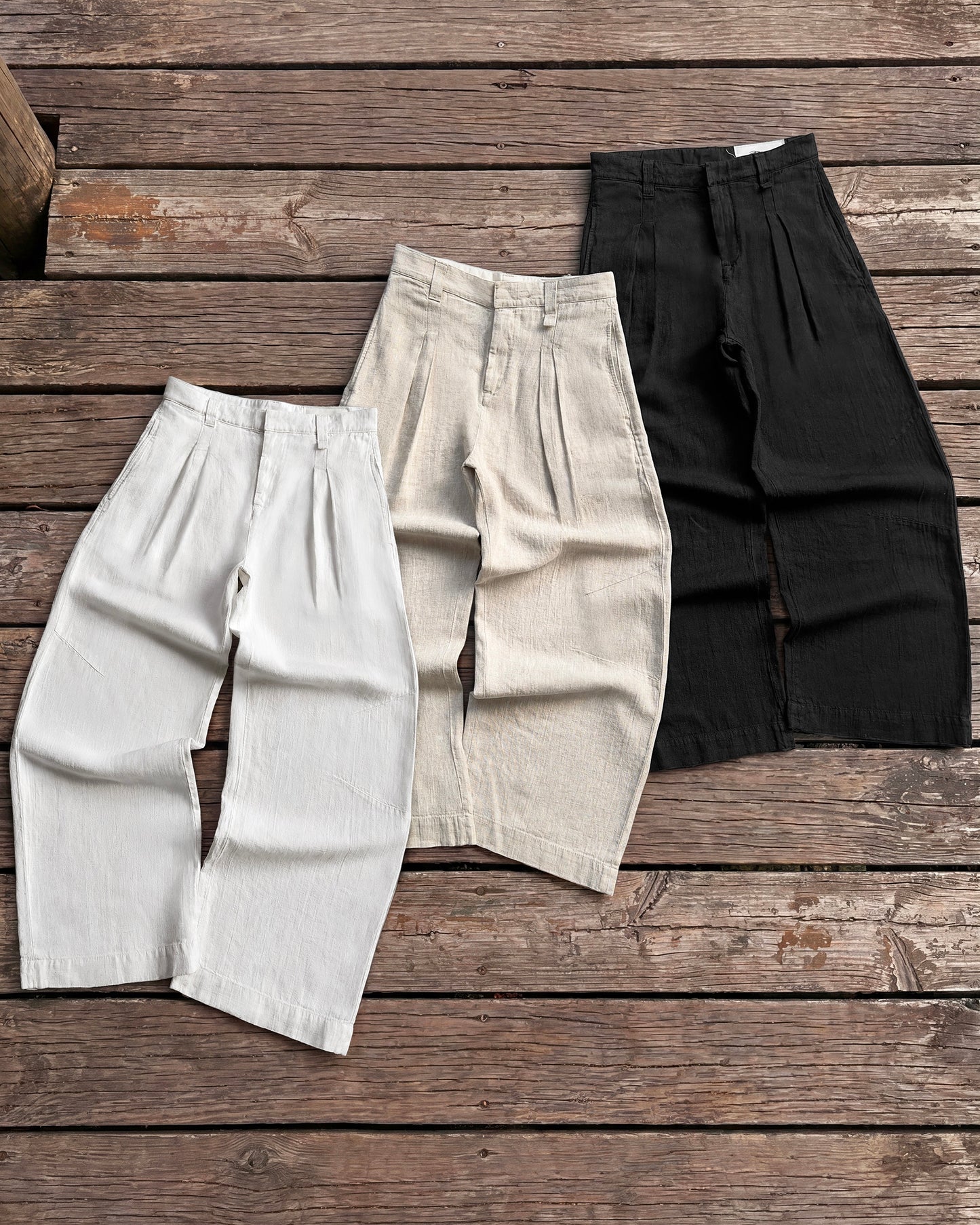 Reaven White Linen Pleated Pants