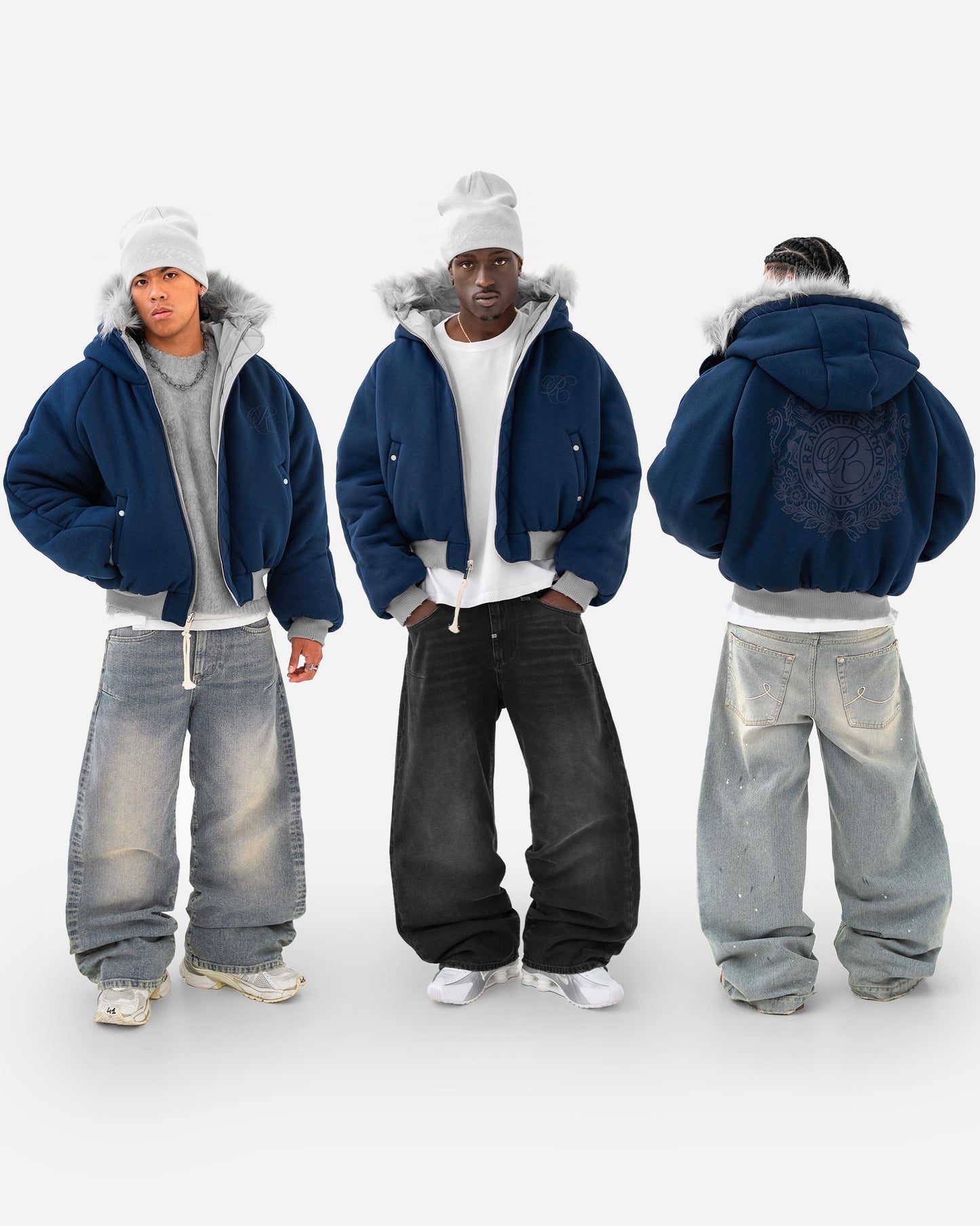 Reaven Grey Fur Bomber Jacket