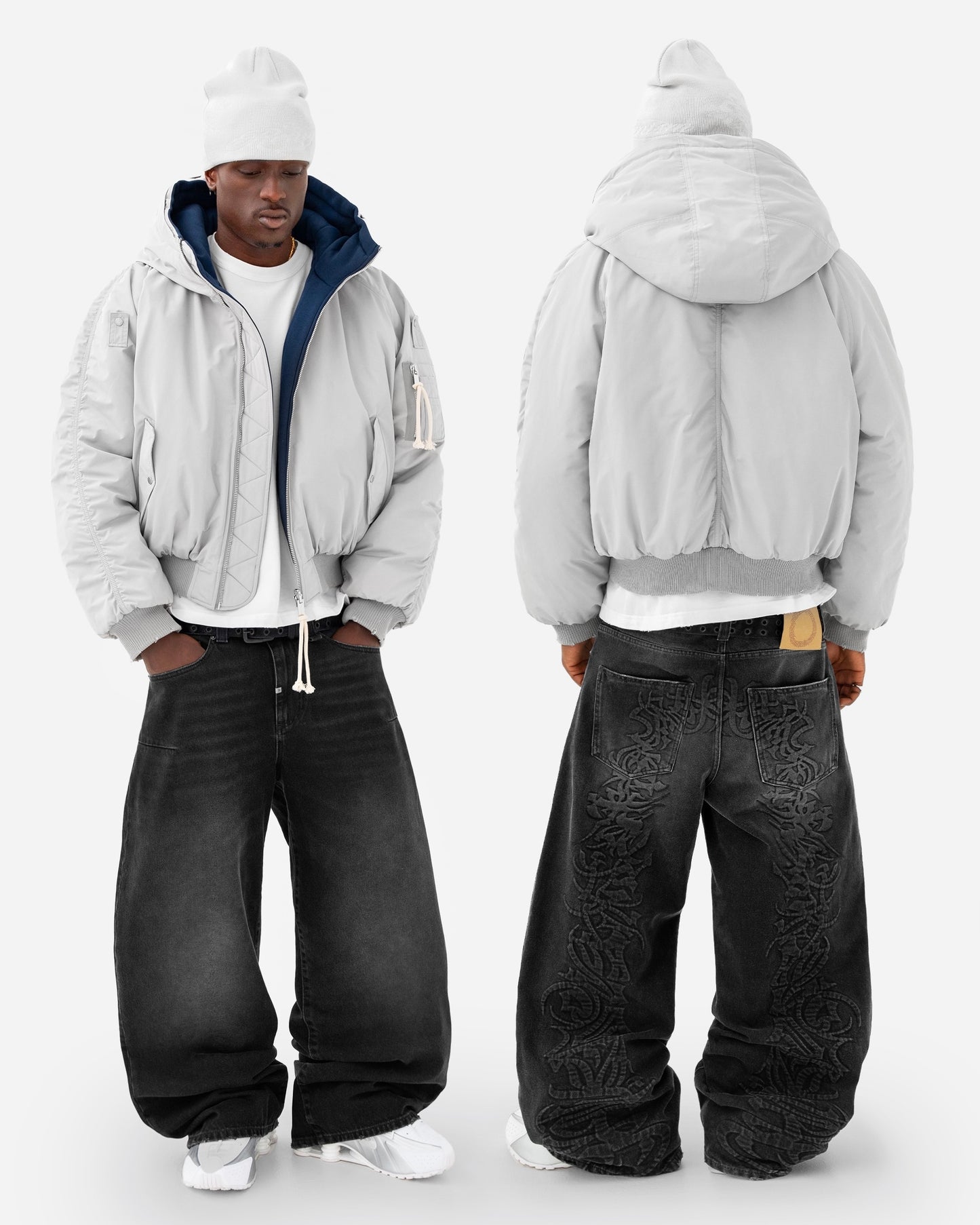 Reaven Grey Fur Bomber Jacket