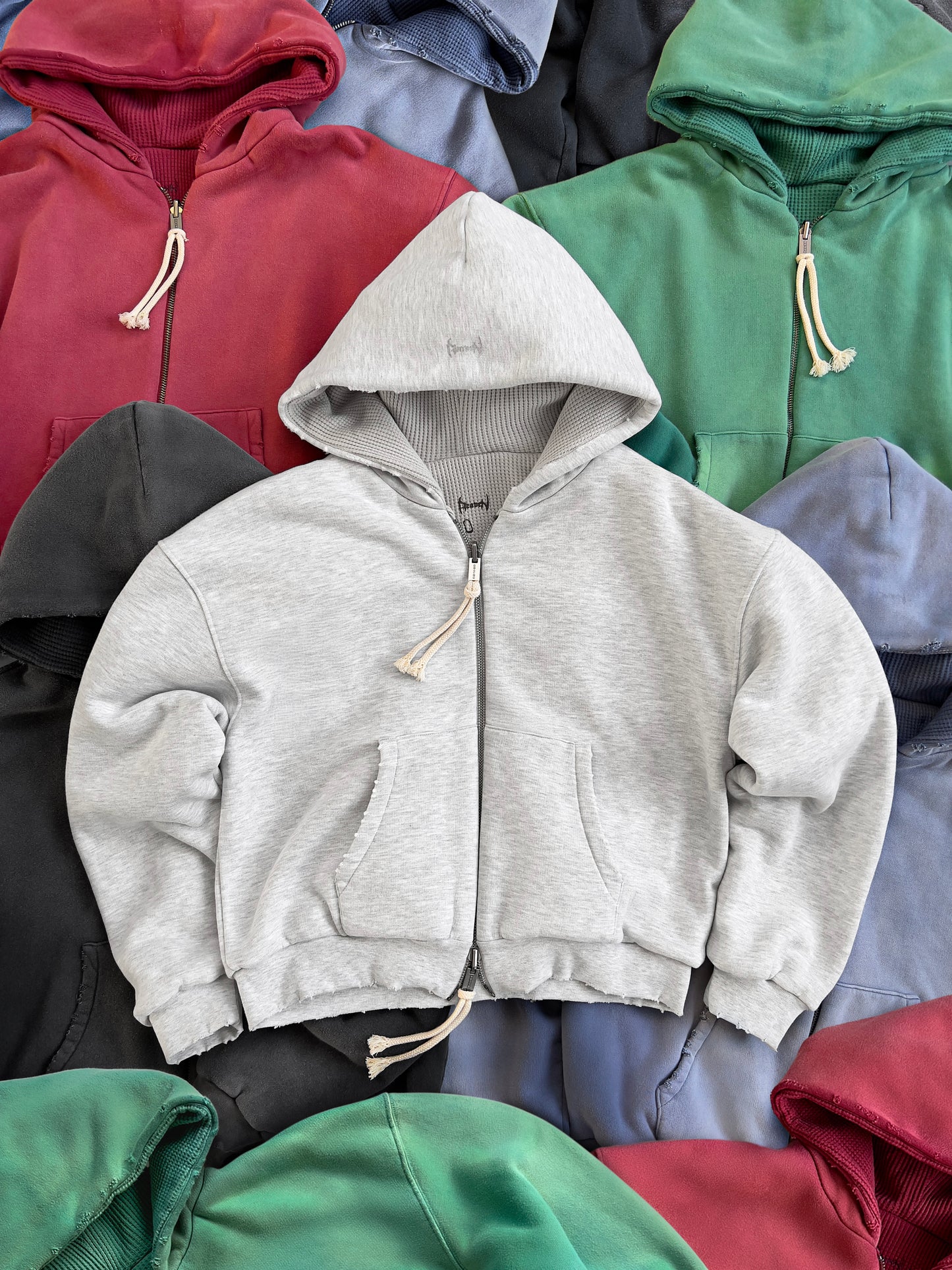 Reaven Washed Black Thermal Zip Hoodie