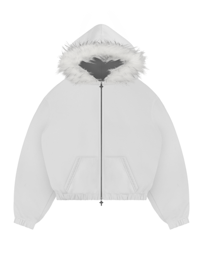 Reaven White Fur Zip Hoodie