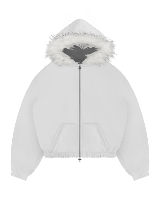 Reaven White Fur Zip Hoodie