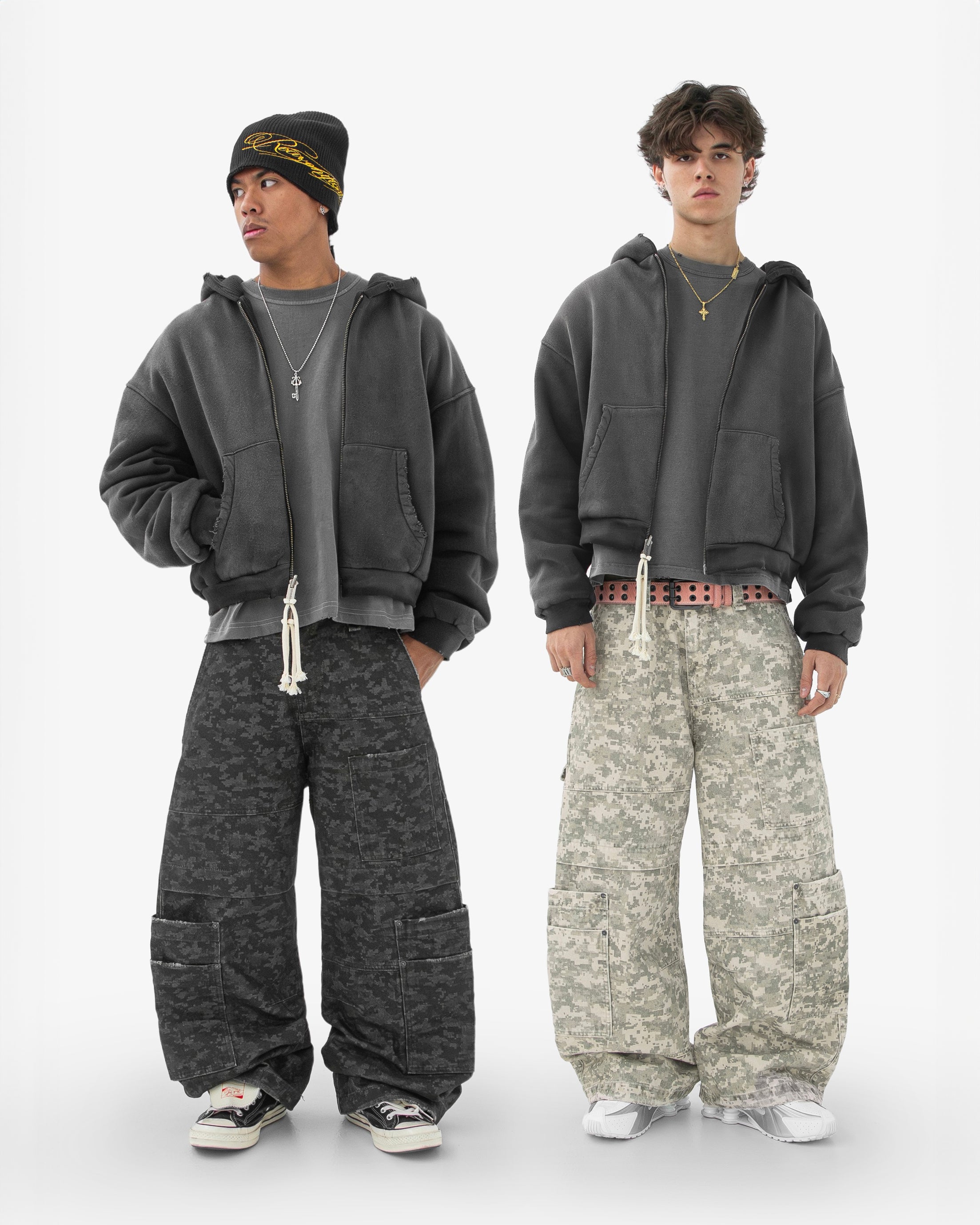 Reaven Washed Black Thermal Zip Hoodie