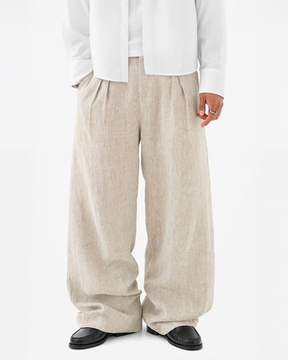 Reaven Natural Linen Pleated Pants