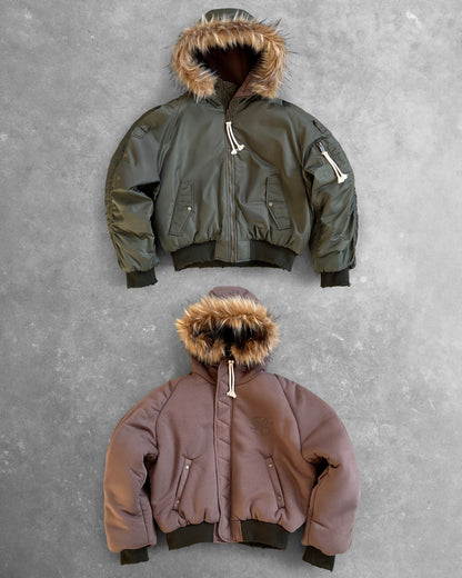 Reaven Olive Fur Bomber Jacket