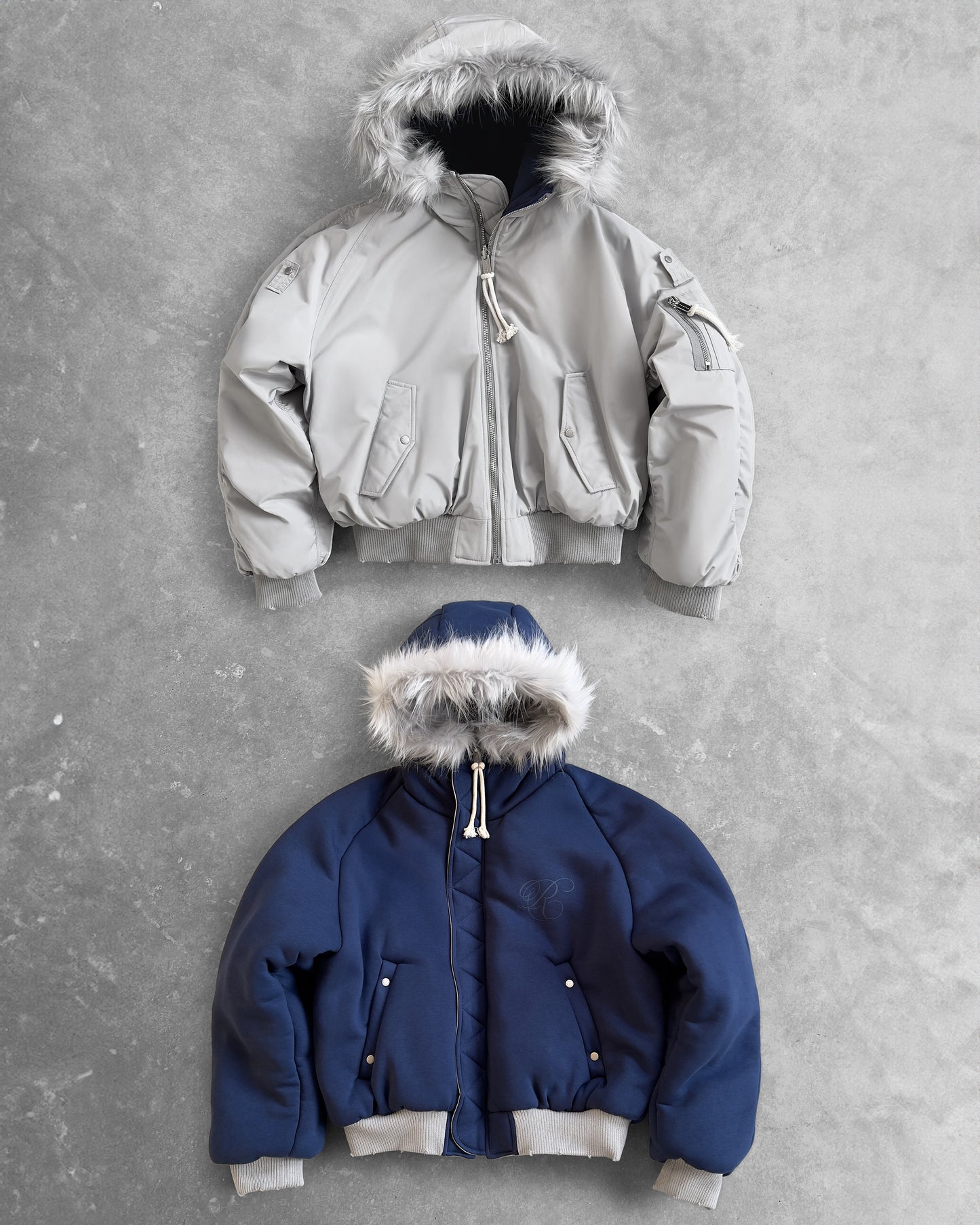 Reaven Grey Fur Bomber Jacket