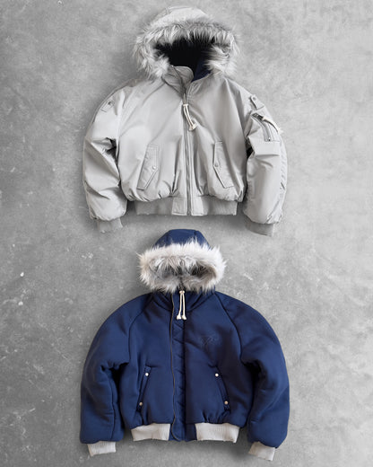 Reaven Grey Fur Bomber Jacket