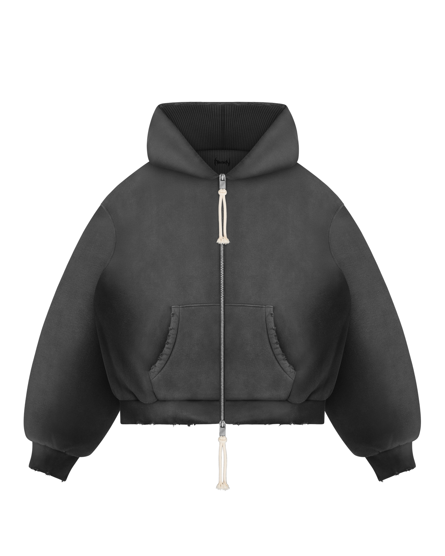 Reaven Washed Black Thermal Zip Hoodie