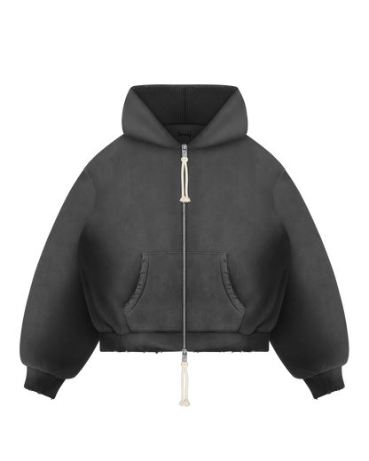 Reaven Washed Black Thermal Zip Hoodie