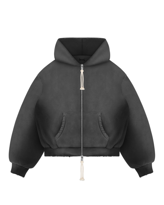Reaven Washed Black Thermal Zip Hoodie