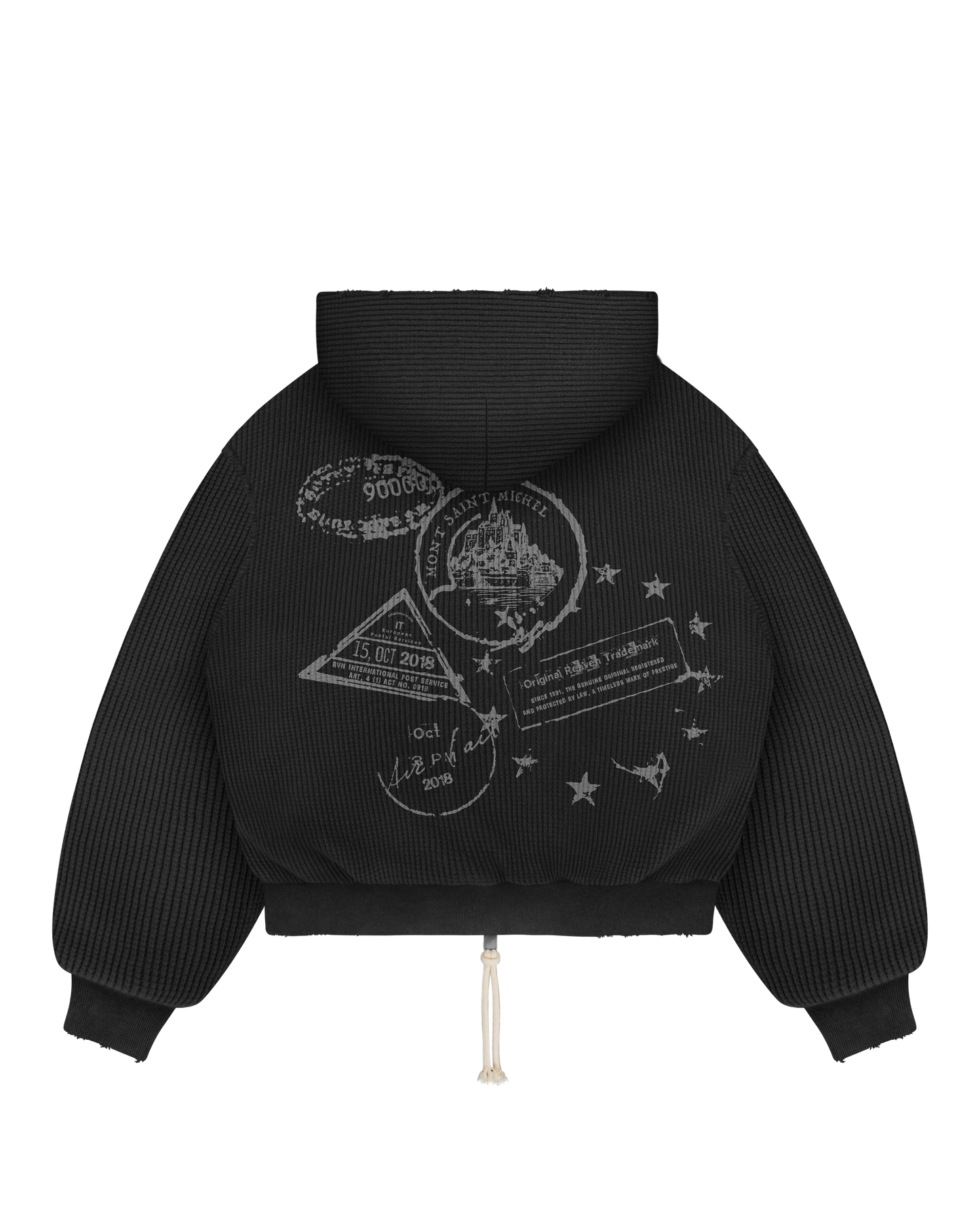 Reaven Washed Black Thermal Zip Hoodie