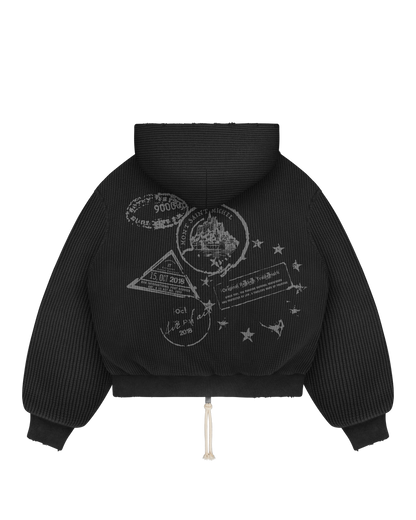 Reaven Washed Black Thermal Zip Hoodie