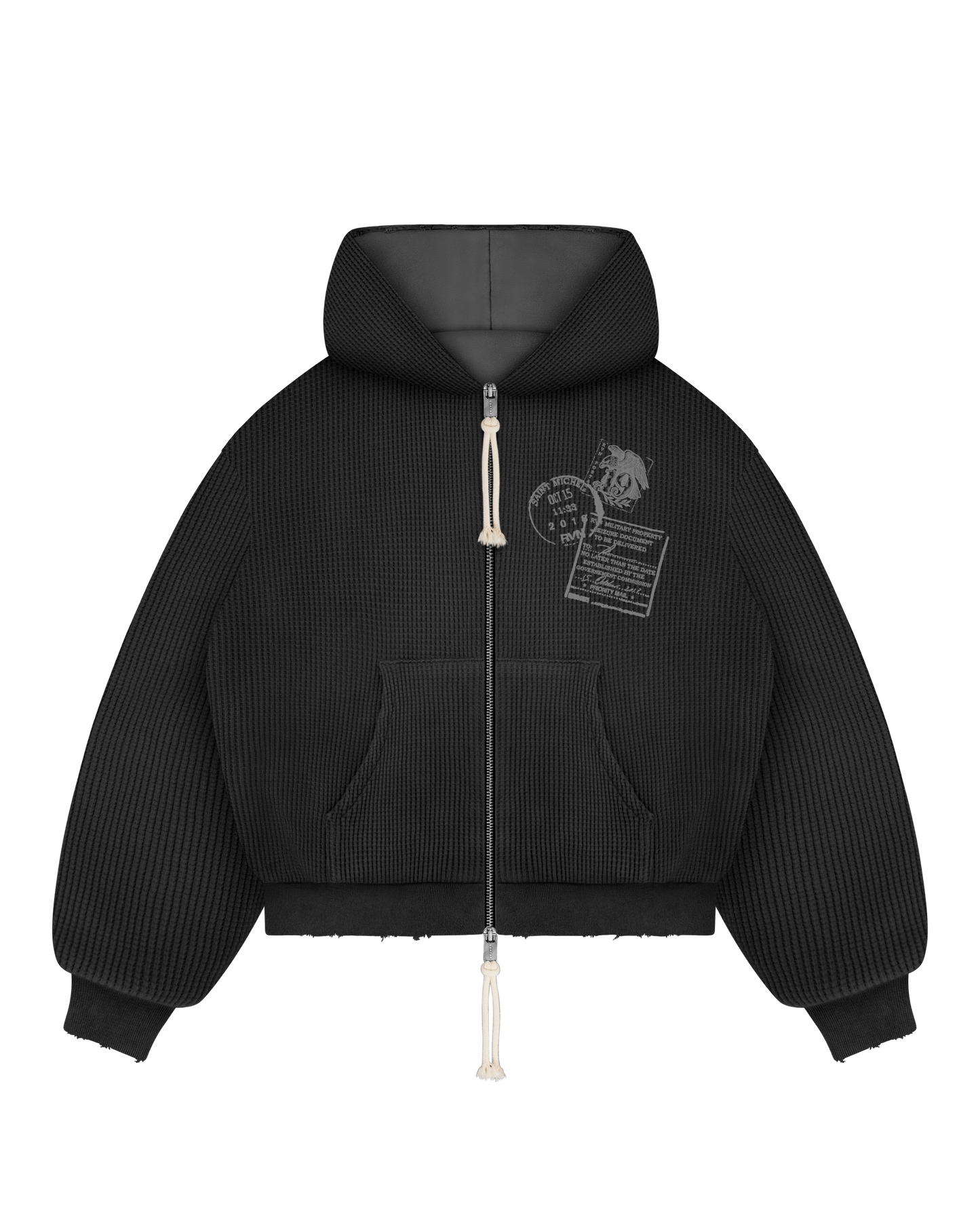 Reaven Washed Black Thermal Zip Hoodie
