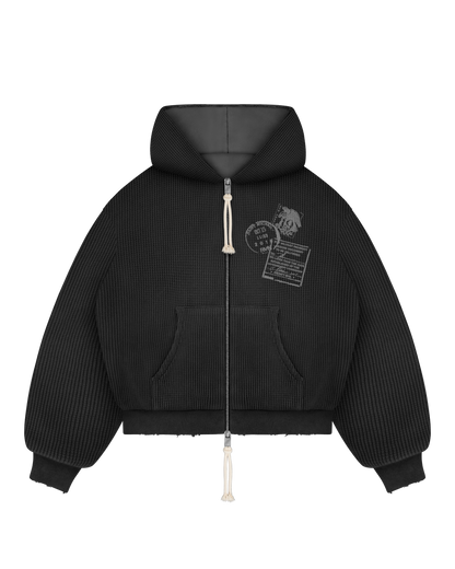 Reaven Washed Black Thermal Zip Hoodie