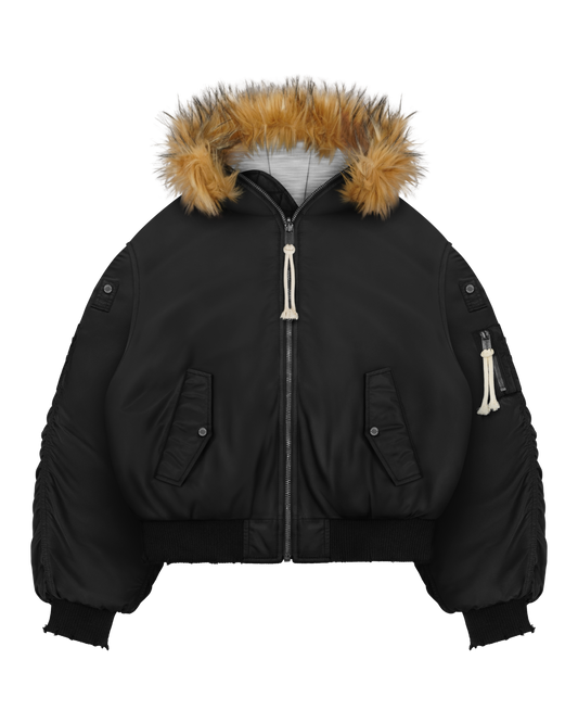 Reaven Black Fur Bomber Jacket