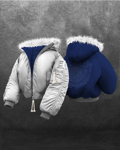 Reaven Grey Fur Bomber Jacket