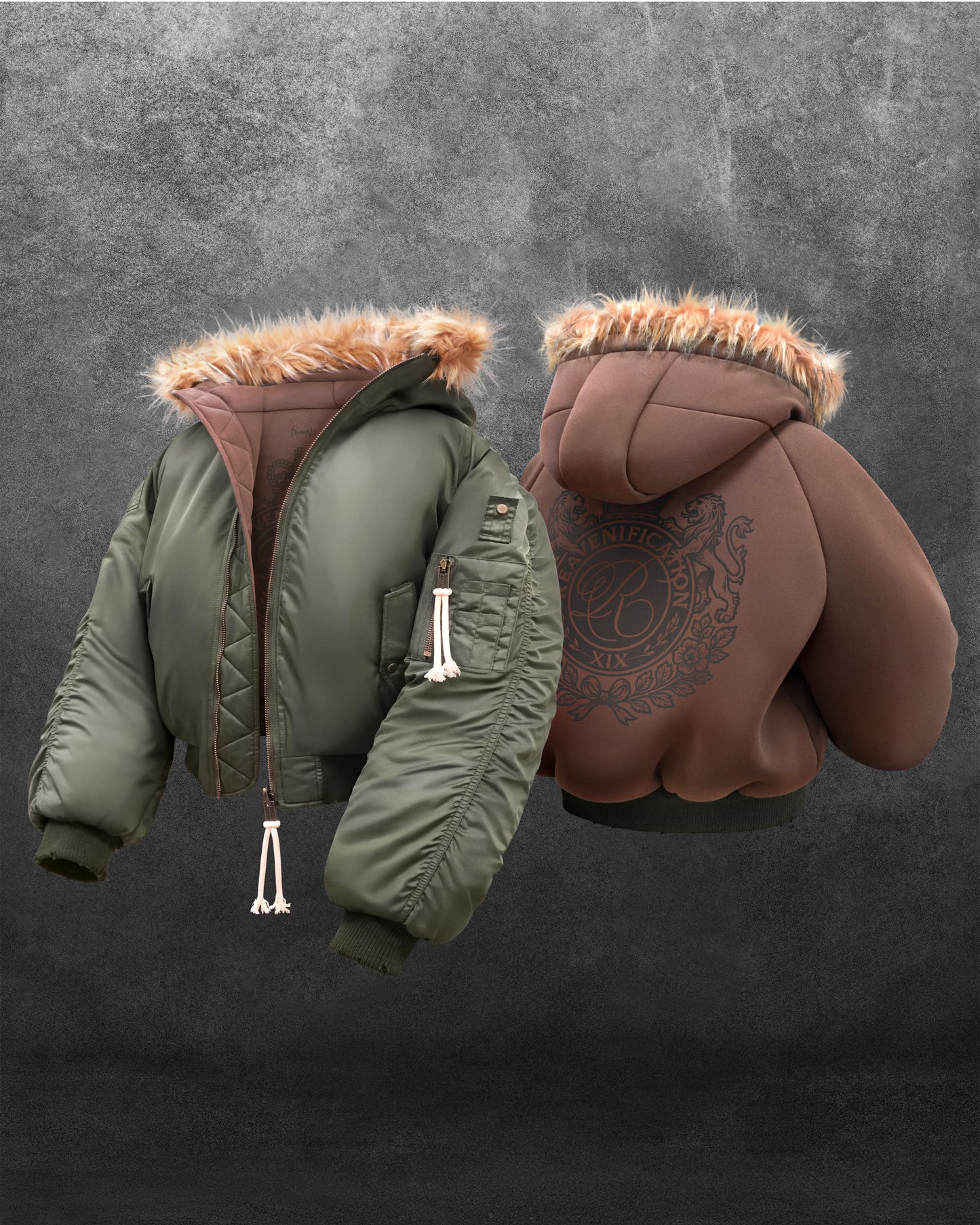 Reaven Olive Fur Bomber Jacket