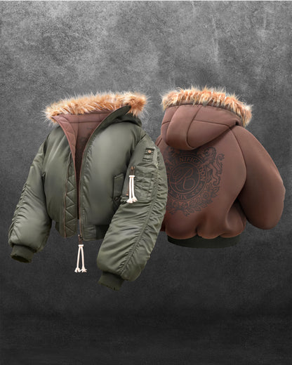 Reaven Olive Fur Bomber Jacket