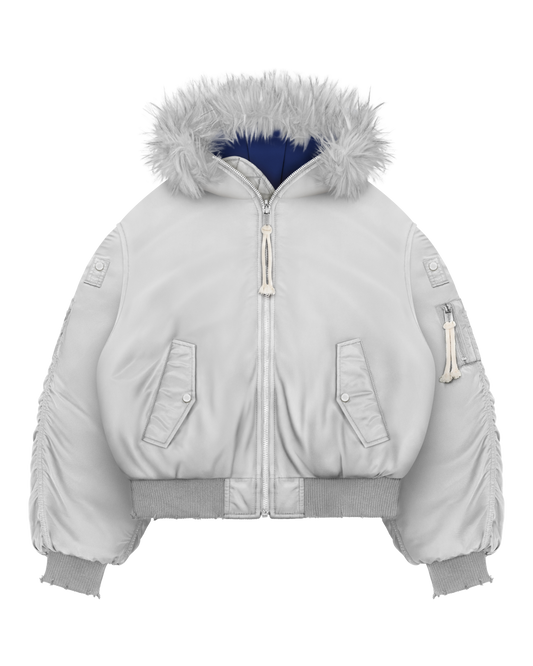 Reaven Grey Fur Bomber Jacket