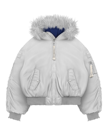 Reaven Grey Fur Bomber Jacket