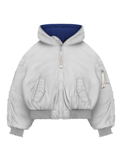 Reaven Grey Fur Bomber Jacket