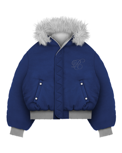 Reaven Grey Fur Bomber Jacket