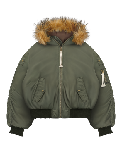 Reaven Olive Fur Bomber Jacket