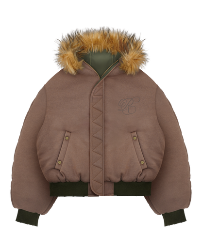 Reaven Olive Fur Bomber Jacket