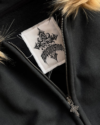 Reaven Black Fur Zip Hoodie