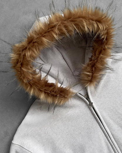 Reaven Grey Fur Zip Hoodie