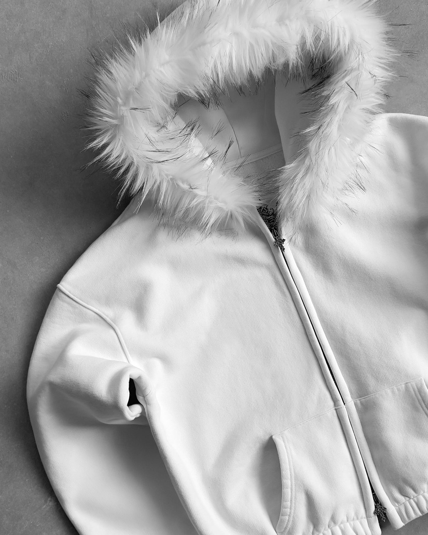 Reaven White Fur Zip Hoodie