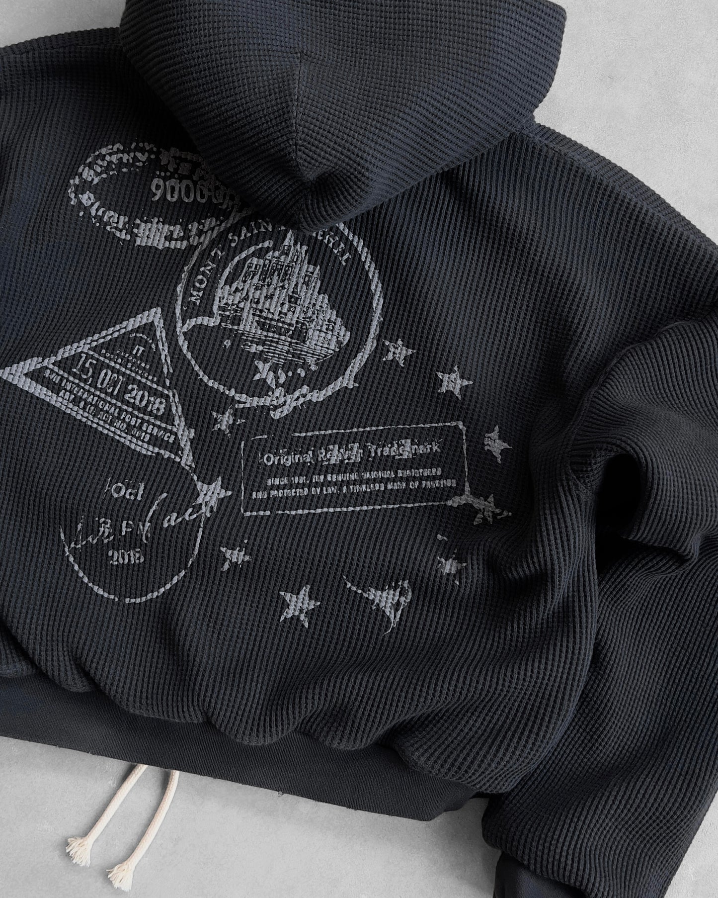 Reaven Washed Black Thermal Zip Hoodie