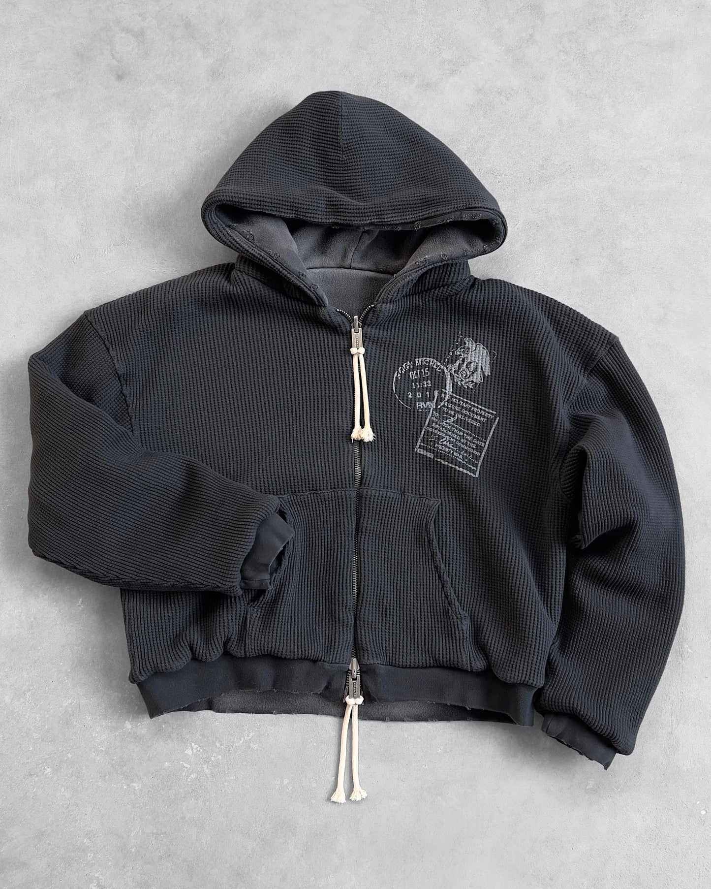Reaven Washed Black Thermal Zip Hoodie