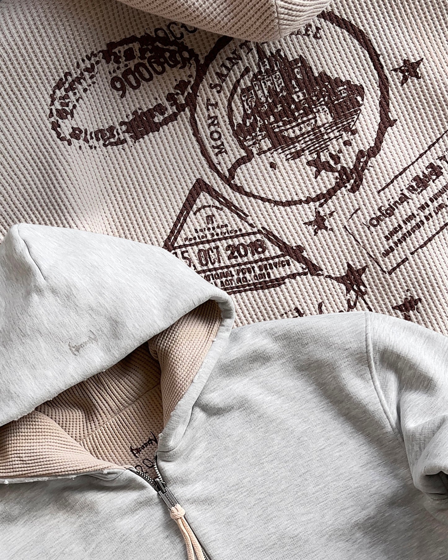 Reaven Heather Grey Thermal Zip Hoodie