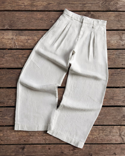 Reaven White Linen Pleated Pants