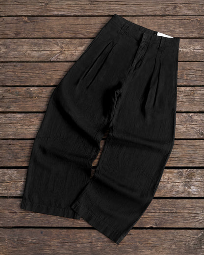 Reaven Black Linen Pleated Pants