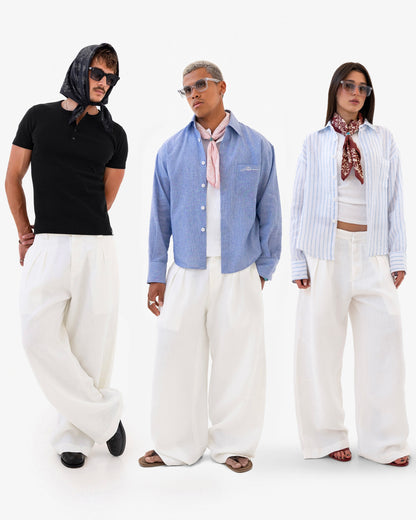 Reaven White Linen Pleated Pants
