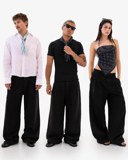 Reaven Black Linen Pleated Pants