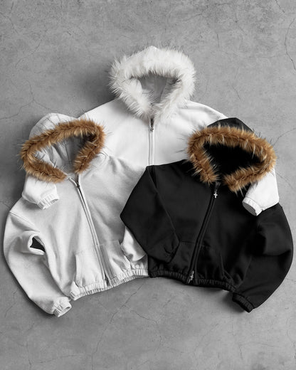 Reaven White Fur Zip Hoodie
