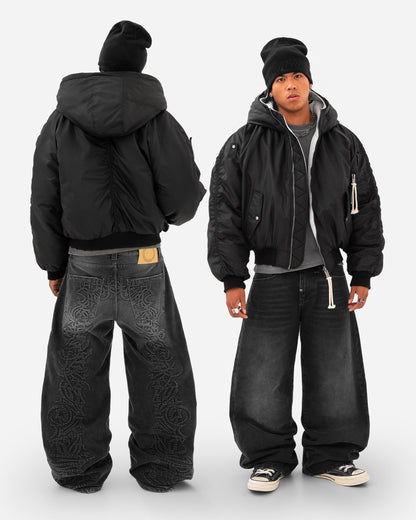 Reaven Black Fur Bomber Jacket