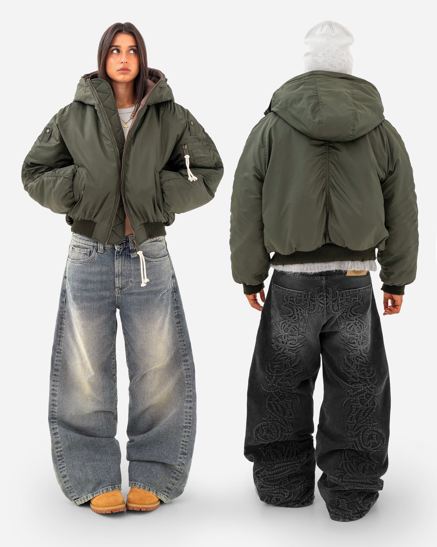 Reaven Olive Fur Bomber Jacket