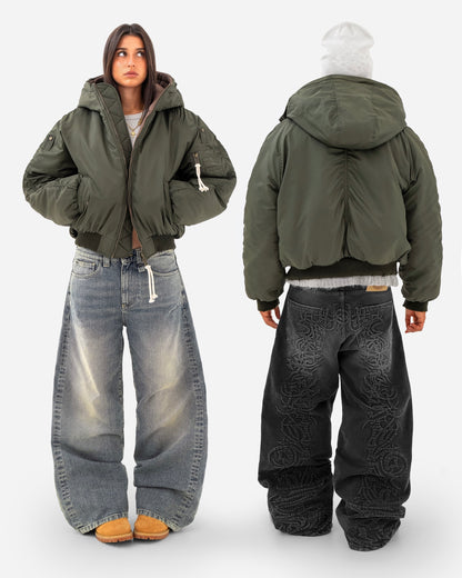 Reaven Olive Fur Bomber Jacket