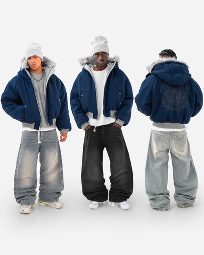 Reaven Grey Fur Bomber Jacket