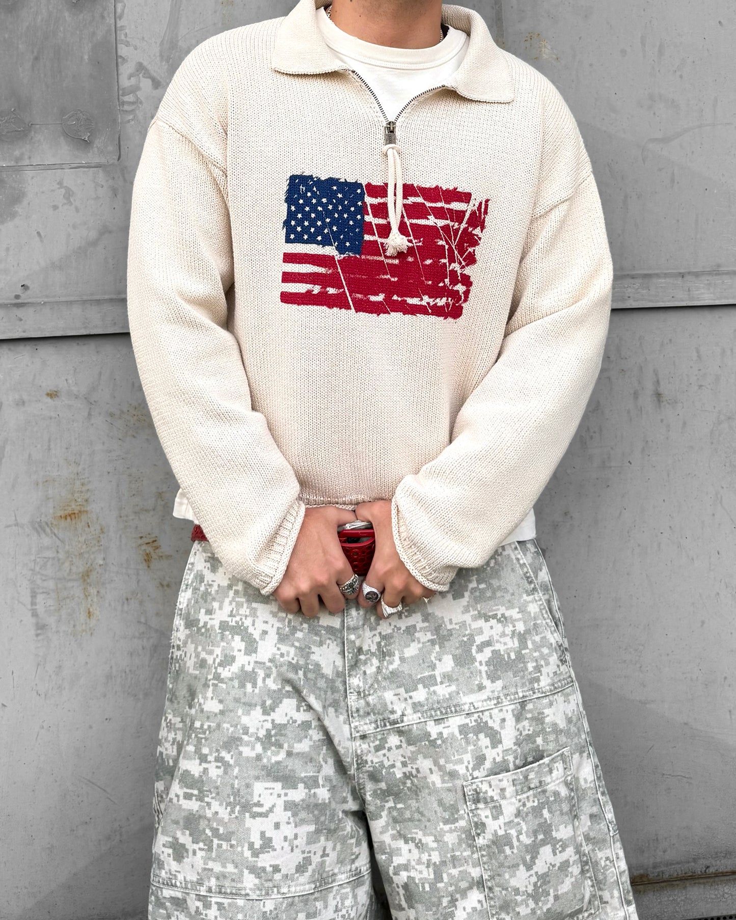 Reaven Cream Riot Half-Zip Polo