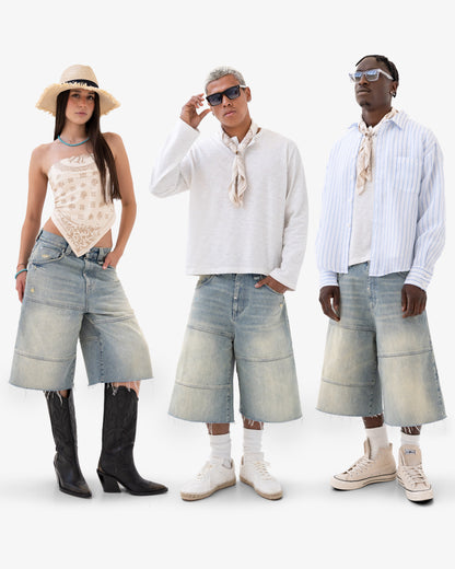 Reaven Aged Blue Stamp Jorts