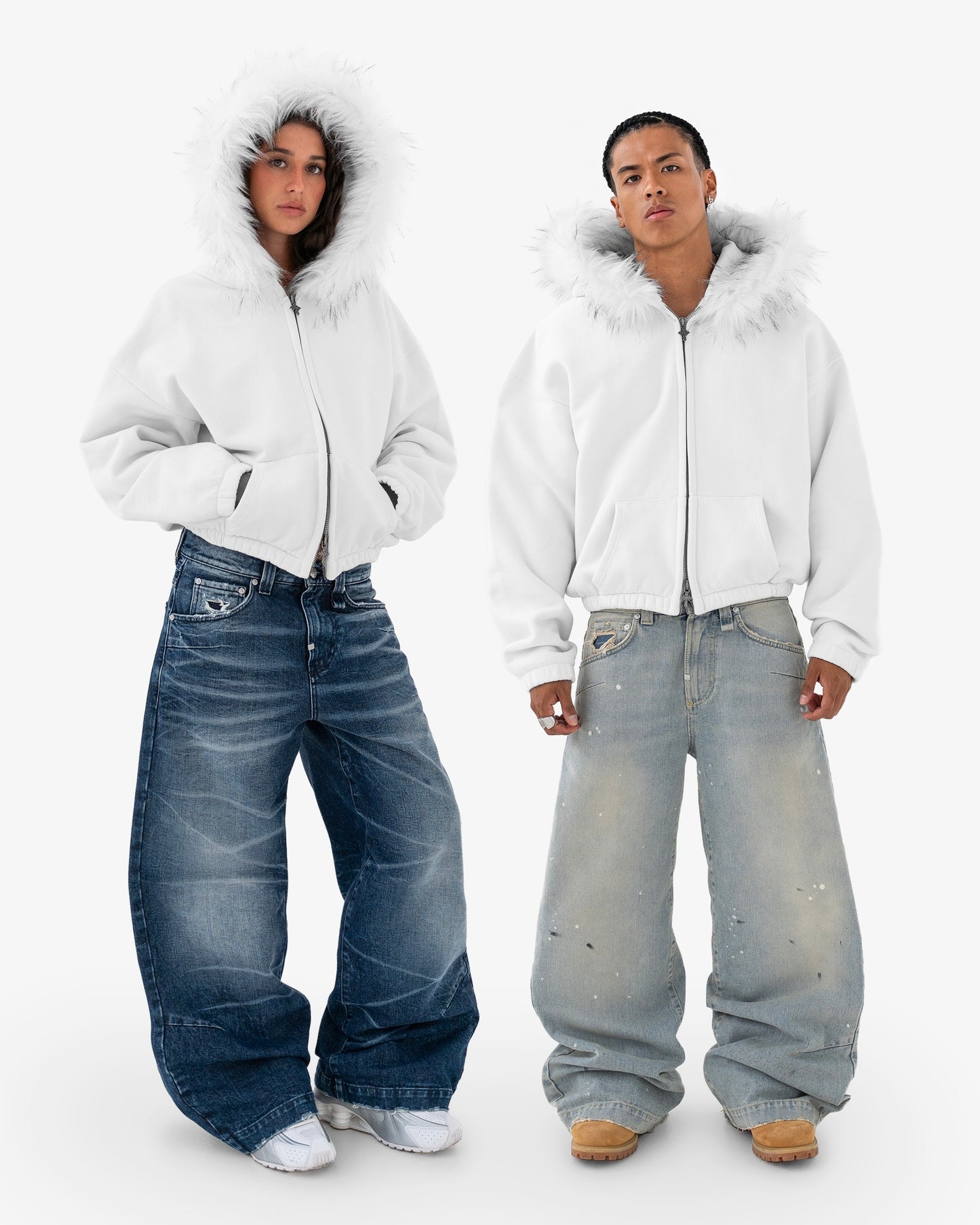 Reaven White Fur Zip Hoodie